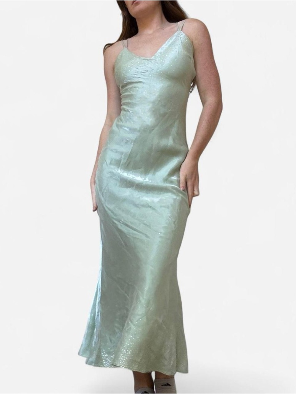 Sweetie USA Mint green vintage 90s sparkly gown with lace up back